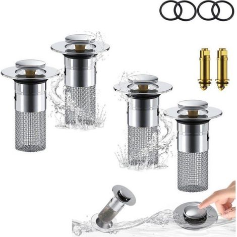 Bouchon De Vidange Avec Filtre - 4 Pièces - Diamètre 60 mm - Compatible Tuyaux 34-40 mm - Acier Inoxydable 304 Et Cuivre - Salle De Bain Cuisine (1/5)