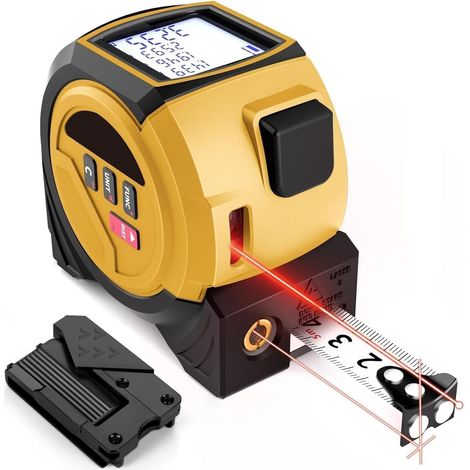 Mètre laser numérique avec écran LCD, mesure de distance laser jusqu'à 60 m et ruban de mesure de 5 m, précision ±2 mm, mémoire pour 20 mesures, affichage en pieds/mètres/pouces, calcul de distance/pl (1/5)