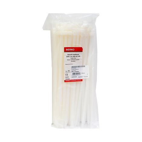 Weiße Kabelbinder OPK 300/7,6, 100er-Packung, erko