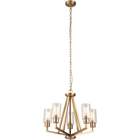 Lampadario Contemporaneo Deryn Acciaio Ottone Naturale 5 Luci E27 (1/5)