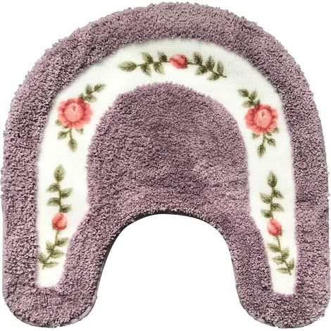 1 Pack Purple 50x50 cm AntiSlip Bathroom Mat Rose Mat Soft Absorbent Bathroom Rug U Shape Floral Bathroom Shower Mat Kitchen Rug (1/5)