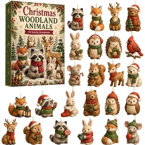 Adventskalender Weihnachten 2026 – 24-teilige 2D-Acryl-Weihnachtsbaumkugeln mit Waldtieren – niedliche kleine Waldtiere als Hängedekoration – Weihnachtsbaumschmuck – Countdown-Geschenk für Tierliebhab (1/5)