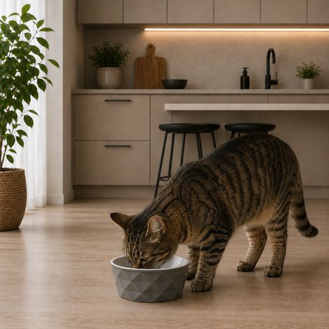 belviona Katzennapf aus Keramik, rutschfester Futter- & Wassernapf mit Silikonboden, robust & spülmaschinengeeignet, 550 ml, dunkelgrau/hellgrau matt (1/4)