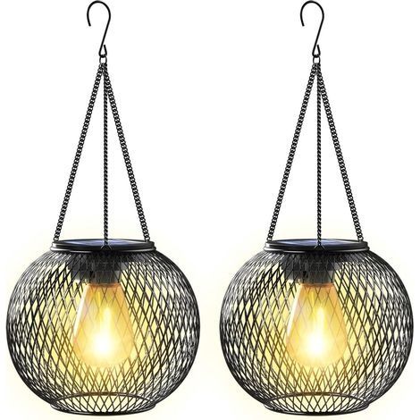 Lot de 2 lanternes solaires d'extérieur à suspendre en métal IP65 (1/5)