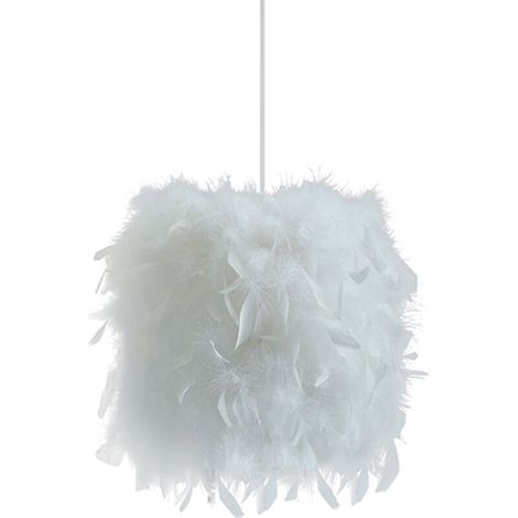 – Lustre en plume E27 22cm blanc – Suspension légère et robuste – Transmission lumineuse élevée – Pour chambre, salon, cuisine, restaurant (1/5)