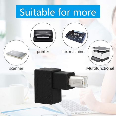 USB 2.0 Druckeradapter Typ B, 2er-Pack 90-Grad-USB 2.0 B Stecker auf Typ B Buchse Druckeradapter für Drucker, Scanner und mehr (Linkswinklig + auf Rechtswinklig) (1/4)