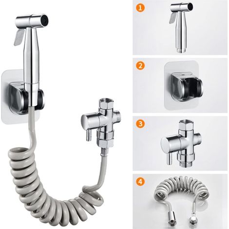 Pulvérisateur de bidet de toilettes, pulvérisateur de bidet portatif pour toilettes, contrôle de la pression d'eau réglable, kit d'accessoires pour pistolet de pulvérisation de toilettes, tuyau télesc