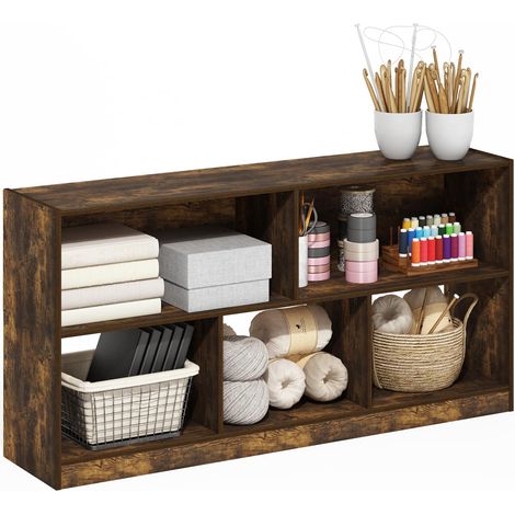 Étagère, Bibliothèque À 5 Cubes, Étagère De Rangement Horizontale, 27,7 X 120 X 60 Cm, pour Salon, Chambre, Bureau, Pin Ambré. (1/5)