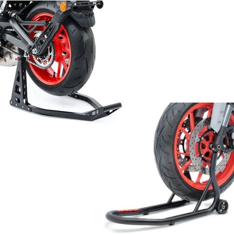 Cavalletto da officina posteriore Superlight Racing nero + Cavalletto ruota anteriore forcella anteriore nero opaco
