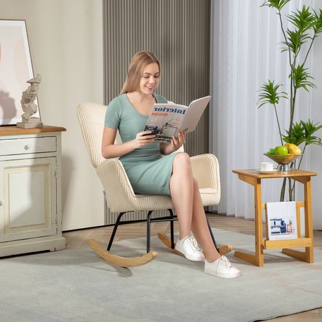 Sessel Schaukelstuhl 98 71 101 cm Holz Beige OKMYHOME (1/4)