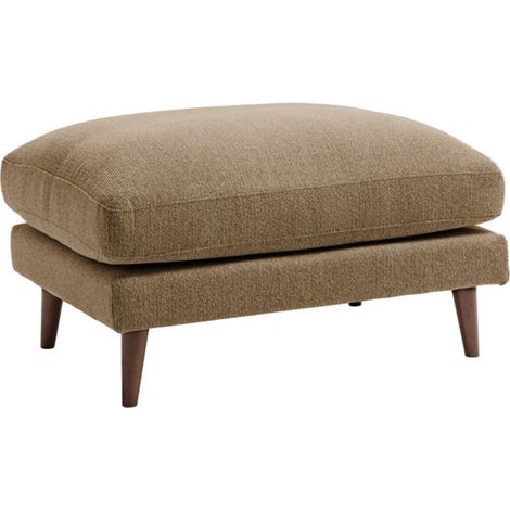 Pouf en tissu pieds bois foncé - Caramel chiné - Villabon (1/5)