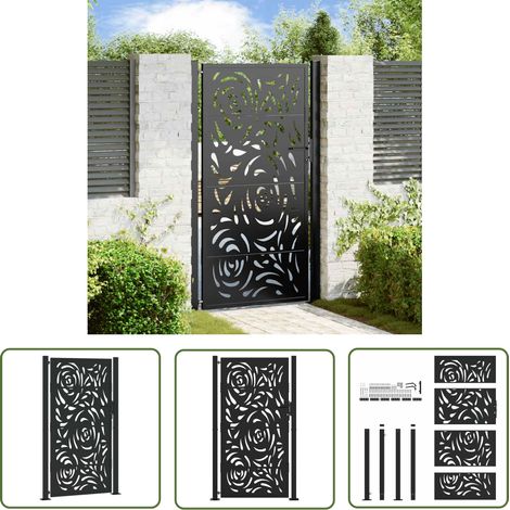 vidaXL Gartentor Schwarz 105x180 cm Stahl Flammen-Design (1/5)