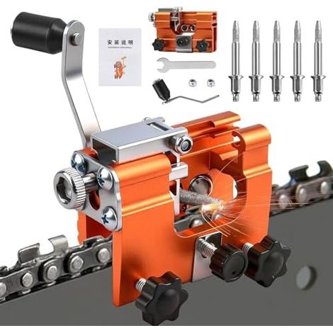 Tragbar Kettensäge Schärfgerät Set Präziser Universal Handkurbeln Kettensägenschärfer mit 30° Winkelführung Und 5 Schleifsteinen, Kettenschleifgerät für 4"-22" Kettenschärfer für Schreiner, Gärtner (1/5)