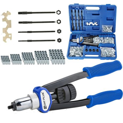 Pince à riveter professionnelle pince à riveter comprenant 150 écrous à riveter en M5 M6 M8 M10 M12 30 pièces chacune, poignée antidérapante, facile à transporter, jeu de rivets pour automobiles et me