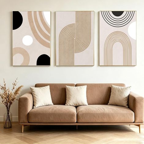 CCYKXALot de 3 images sur toile - Tableau mural géométrique minimaliste - Ligne abstraite - Décoration murale - Sans cadre (géométrique B, 50x70cm)