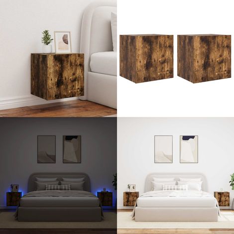 Muebles TV de pared luces LED 2 uds roble ahumado 40,5x35x40 cm - TV de pared - Muebles LED
