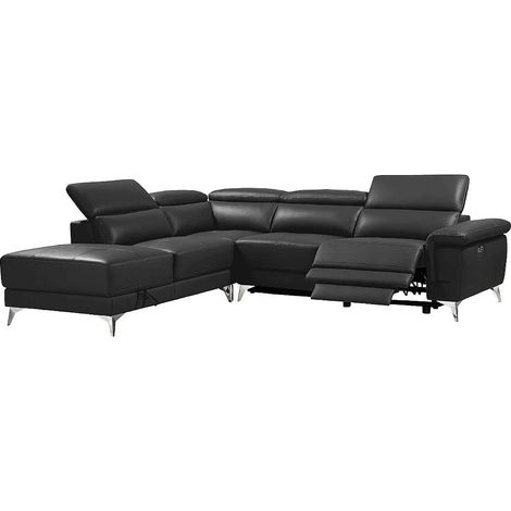 Canapé d'angle gauche relax électrique en cuir gris anthracite PASCALINE (1/5)