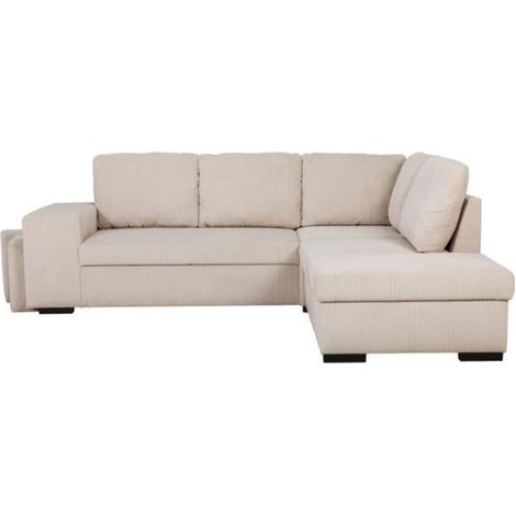 Canapé d'angle convertible réversible - 4/5 places - MITCHELL - Velours côtelé Beige - Coffre, Poufs USB - 247 x 205 x 91 cm (1/5)