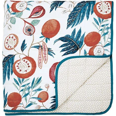 Sanderson Jackfruit Indigo & Papaya 260x265cm Quilted Throw (1/2)