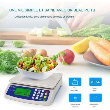 Balance De Cuisine - 30 Kg - Précision 1 G - Écran LCD - Alimentation Sur Batterie - Usage Intérieur (1/4)