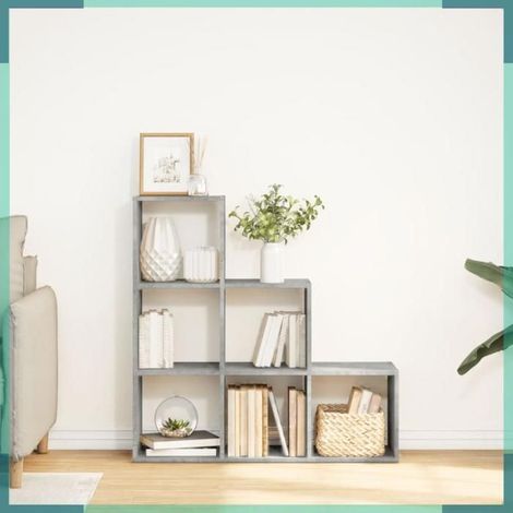 857961 étagère séparatrice de pièce à 3 niveaux gris béton 99x29x99 cm (1/5)