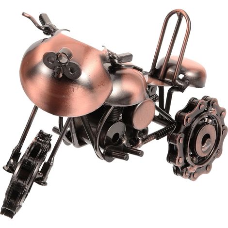 Modèle De Moto Rétro en Fer Forgé - Sculpture Décoration Intérieure Vintage (1/5)
