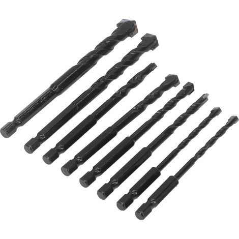Kit de 8 forets à béton en carbure cémenté, queue hexagonale de 6,35 mm, noir, pour carrelage et béton. (1/5)
