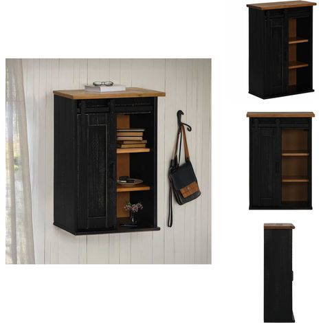 The Living Store Armoire suspendue HALDEN porte coulissante noir 49x22,5x70 cm - Rangement murale (1/5)