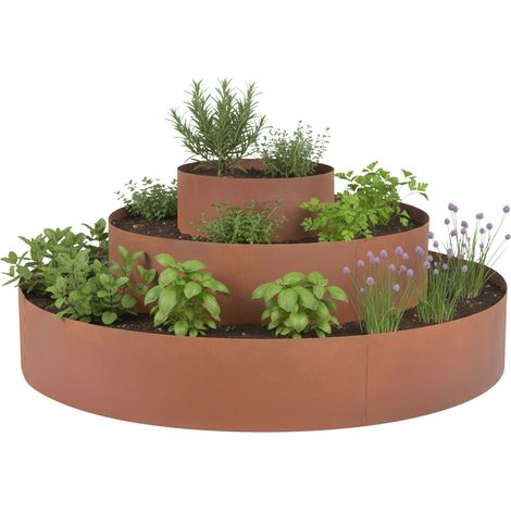 Relaxdays espiral de hierbas 3 piezas Ø30/60/90 cm altura 20 cm acero efecto óxido pirámide para hierbas jardín marrón (1/5)