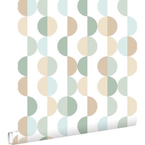 papier peint motif graphique vert grisé, bleu clair et beige - ESTAhome (1/5)