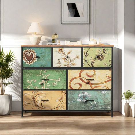 Buffet unten - Modern - 100 cm - 7 Schubladen - Metall und Spanplatten