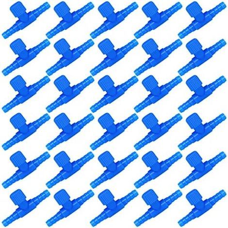 CSPARKV Lot de 30 valves à air d'aquarium en plastique en forme de T - Raccord de tuyau pour aquarium - Bleu (1/5)