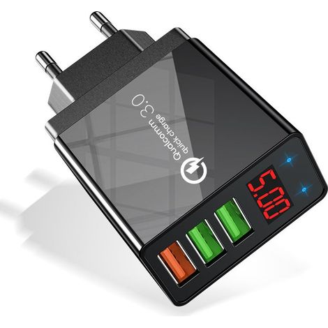 Chargeur mural USB 5 ports à chargement rapide 3.0, compatible avec la plupart des smartphones, tablettes et écrans numériques LED, fixation murale, couleur noire (1/5)