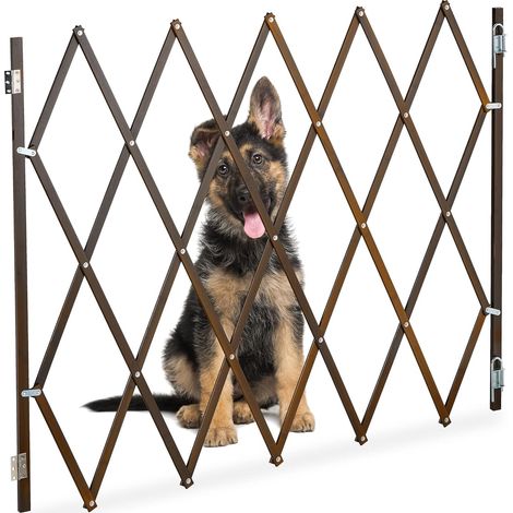 Barrière de sécurité pour Chiens, Jusqu’à 130 cm, 87,5-100 cm de Haut, Bambou, escaliers & Porte, Marron (1/5)