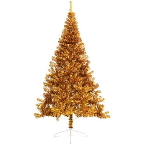 Demi sapin de Noël artificiel mural gain de place avec support en acier PET doré 240 cm (1/5)
