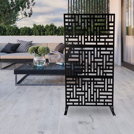 Brise-vue décoratif en métal, cloison autoportante, avec support, brise-vue pour balcon, terrasse, 90 x 40 x 190 cm, noir (1/5)