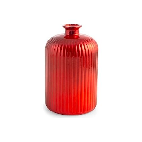 Vase aus Glas RYC mit roten Streifen und Metall, Höhe 23 cm