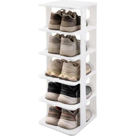 6-Tier Stackable Shoe Rack Small Vertical Shoe Organizer-White