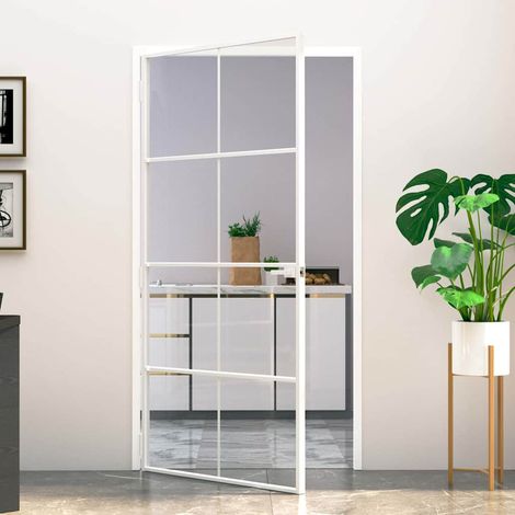 Puerta interior vidrio templado y aluminio blanco 102x201,5 cm vidaXL (1/5)
