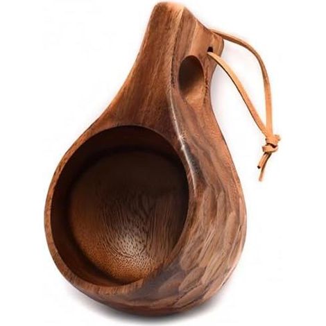 Tasse en Bois Acacia Kuksa, Camping Randonnée Outdoor, Tasse à Café Naturelle Manche Intégrée (1/5)