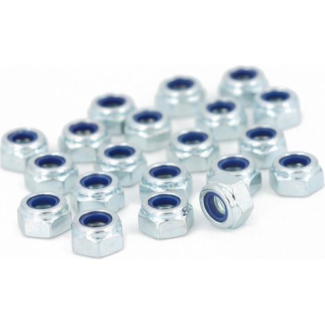 Lot de 20 - Écrou frein hexagonal M6 avec nylon DIN 985 classe 8 zingué (1/2)