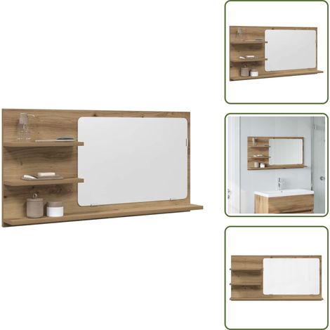 The Living Store Badspiegel mit Ablagen Artisan-Eiche 90x11x45 cm Holzwerkstoff - Spiegelschrank