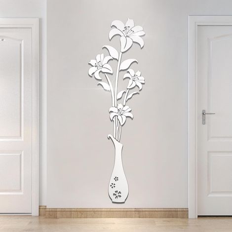 Adesivi murali a specchio – Adesivi murali 3D a forma di fiore per soggiorno, camera da letto, decorazione murale per sfondo TV e sfondo divano (120x37) (1/5)