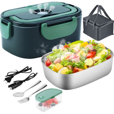 Boîte à repas électrique 1,5L - 80W, boîte repas chauffante, 12 / 24 / 220v double usage pour la maison et la voiture, pour l'école / bureau / voyage (1/5)