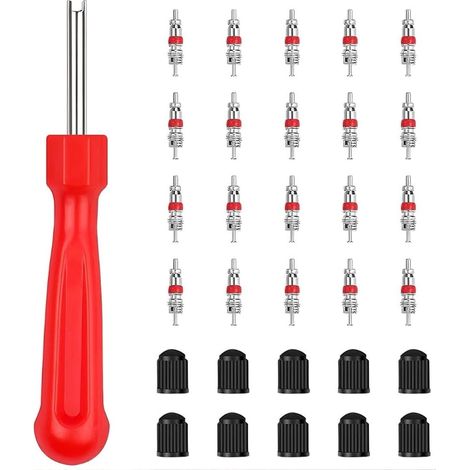 Lot De 31 Outils De Valve De Pneu,Demonte Obus Valve,Tête Unique,Bouchons De Valves De Pneu,Outils De Réparation De Valves,pour Voiture Moto Vélo (1/5)