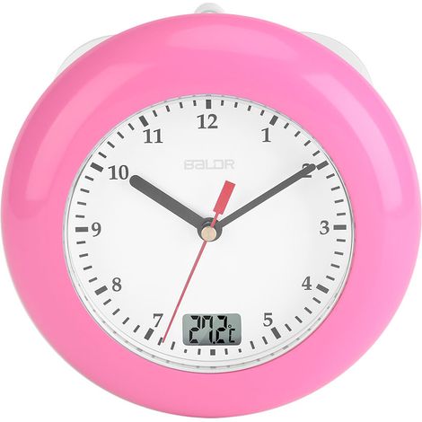 Horloge Murale Salle De Bain - Affichage Température ℃ - Fixation Ventouse - Montage Murale ou Bureau - Rose (1/5)