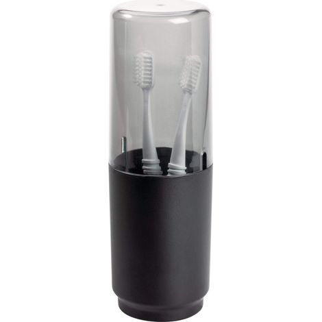 verre à dents avec couvercle, porte brosse à dents en métal et plastique, noir mat (1/5)