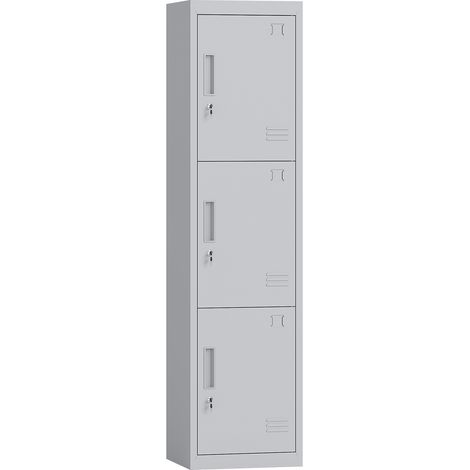 Armadio per Ufficio 45x38x180 cm a 3 Porte Indipendenti con Serratura e 2 Chiavi in Acciaio Grigio Chiaro