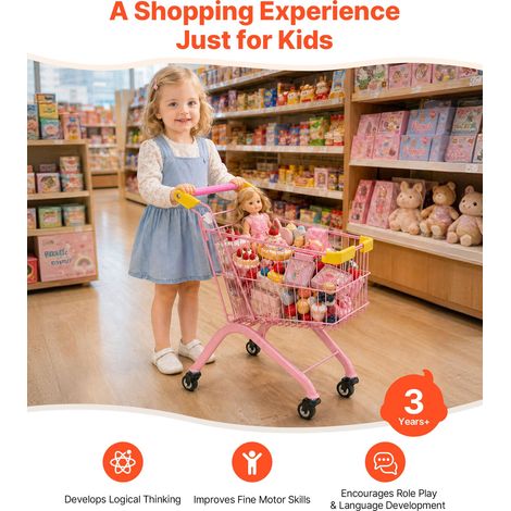 Chariot de Courses pour Enfants, Cadre en Acier, Chariot de Supermarché Jouet avec Roues Pivotantes, pour Enfants de 3 ans et plus,… (1/5)