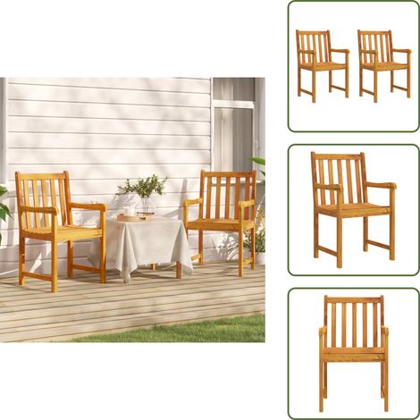 Chaises de jardin lot de 2 Bois d'acacia solide - Chaise De Jardin - Fauteuil En Bois - Mobilier De Jardin - Chaise Extérieure - Acacia Massif (1/5)